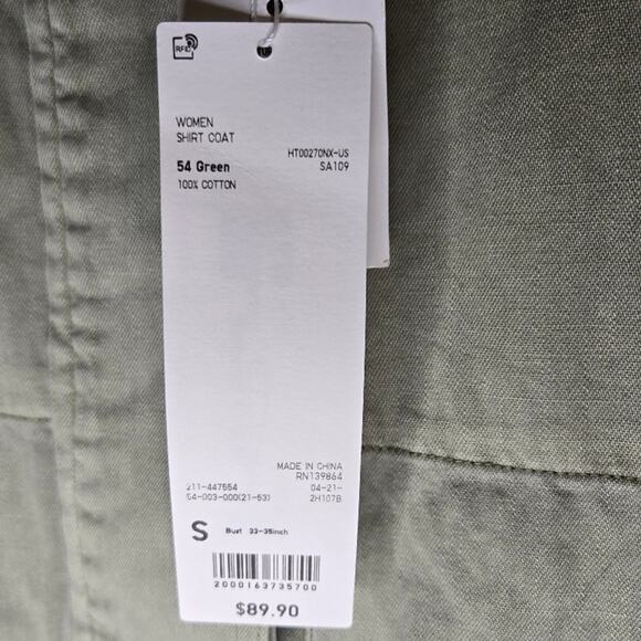 UNIQLO U Shirt Coat - Army Green - Size Small - NWT 0221 - Picture 4 of 10
